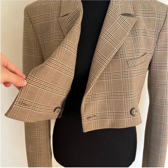 Zara Check Brown Cropped Blazer - Picture 6 of 6